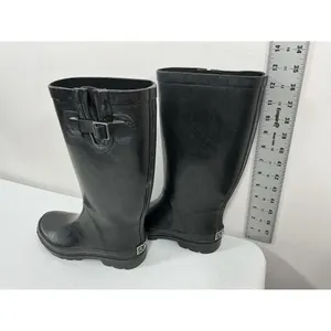 Womans Sugar Knee Length Rainboots 6 Black Rubber thumbnail 4