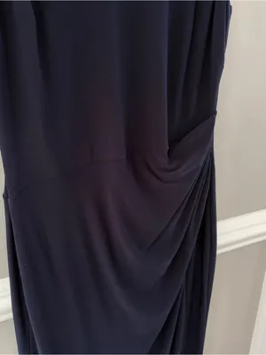 Lauren Ralph Lauren Navy Embellished Ruched Maxi Dress Sleeveless Gown 10 thumbnail 5