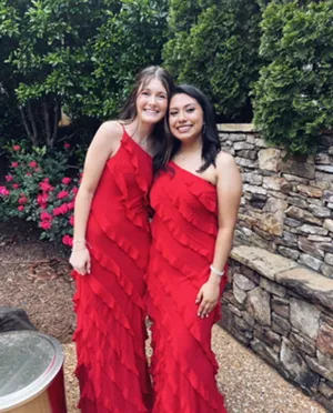 bright red maxi prom dress ruffle thumbnail 2
