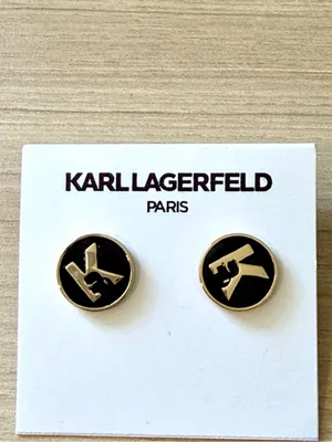 Karl Lagerfeld Black and Gold MK Round Logo Stud Earrings thumbnail 3