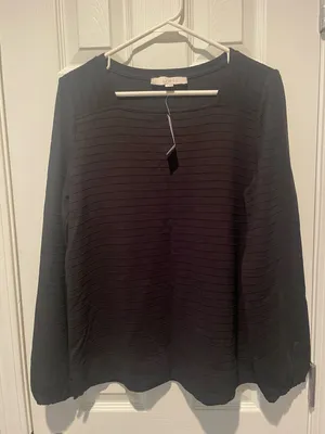 NWT Loft Women's Square Neck L/Sleeve Black Knit Top, Size M, $24, B51 thumbnail 1