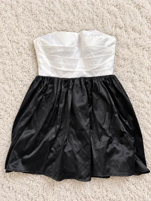 Maddy Paige Satin Strapless Homecoming Mini Dress – White/Black – 5/6 thumbnail 5