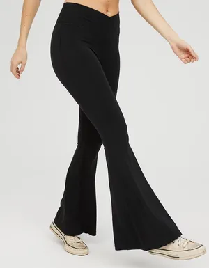 OFFLINE Aerie Real Me Crossover Flare Leggings Size XS Short Black Yoga Lounge thumbnail 1