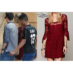 Free People Lace Mini Dress Small Burgundy Boho Bell‎ Sleeve Festival Wedding thumbnail 2
