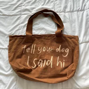 Tell Your Dog I Said Hi Canvas Tote Bag Brown Zip Made in USA 100% Cotton thumbnail 4
