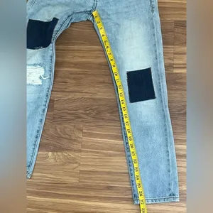 Artisan de Luxe patchwork and distressed denim Low rise Size 24 Cropped thumbnail 7