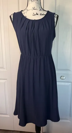 Sheila Rose Sleeveless Navy Midi Dress with Gathered Neckline thumbnail 1