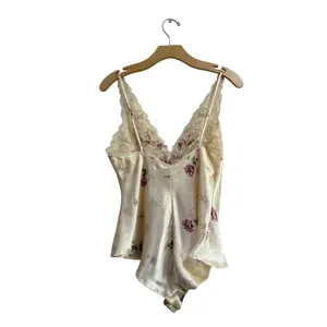 Vintage Victorias Secret Floral Satin Lace Bodysuit Cream Pink Medium thumbnail 2
