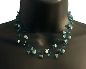Vintage multi strand aqua blue shell chip necklace thumbnail 1