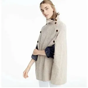 J. Crew NWT Ribbed Turtleneck Button Side Poncho Sweater Oatmeal‎ H3638 S/M thumbnail 3
