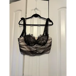 Akira Rica Rica Off Corset Crop Top Black Lace Mesh Tie Strap Large‎ NWT thumbnail 2