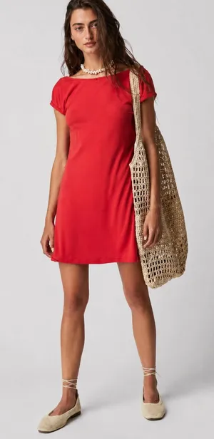 Free People Beach Rosalia Low Back Mini Dress Red Size XL thumbnail 1