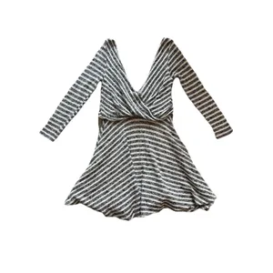 Free People Babydoll Dress XS Gray V-Neck‎ Boho Mini Tunic Flare Rayon Womens thumbnail 4