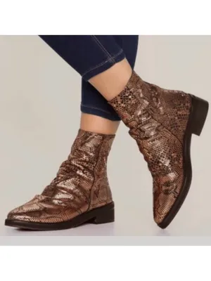 EUC Free People Leather Amarone Cooper Snakeskin Boots Size 7.5 thumbnail 2