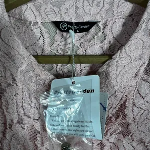 NWT PrettyGarden Floral Lace Button Front Blouse Pink Romantic Ruffle Size L thumbnail 6