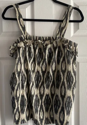J.Crew Ikat Ruffle Camisole Womens Size 2 Black‎ White Cotton Tank Top Ikat Boho thumbnail 1