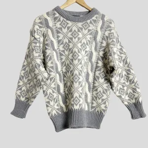 Vintage Eskimo Knitwear Women’s Gray White Wool Winter Pullover Sweater Size M thumbnail 1