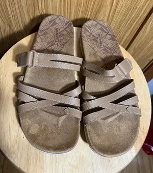 Merrell Women’s Brown Strappy Leather Slide Sandals thumbnail 1