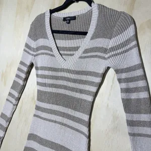 NWT $65 Lulus Casual Aura Beige‎ Striped Knit Long Sleeve Midi Dress Womens XL thumbnail 3