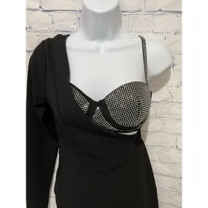 One sleeve black mini dress with rhinestone bra. Size Small thumbnail 2