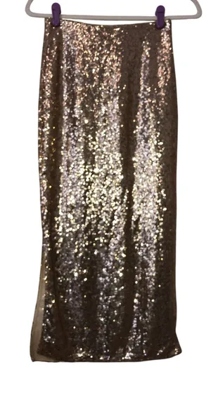 Gold Sequin Maxi Midi Skirt Size XS Slit Party Festive Fairy Whimsical Metallic thumbnail 1