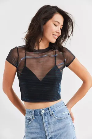 Urban Outfitters Cropped Iridescent Black Baby Tee thumbnail 1