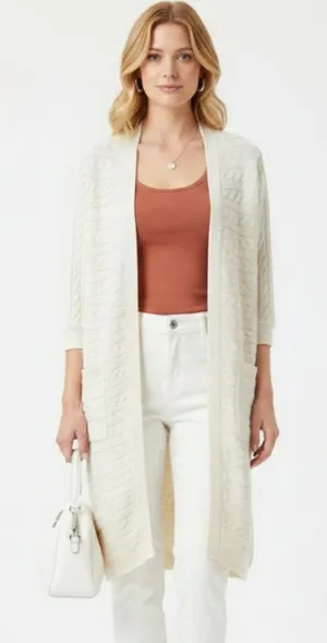 Ralph Lauren White Cable Knit Open Front Cardigan Sweater S/M thumbnail 1