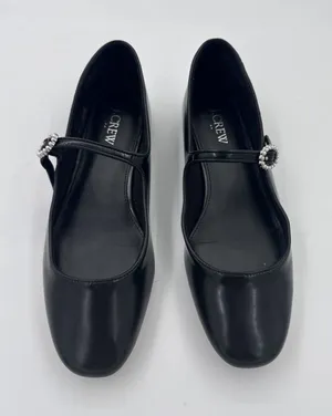 J. Crew Mary Jane Ballet Flats Sz 8 Black Patent Leather Academia Pearl Buckle thumbnail 1