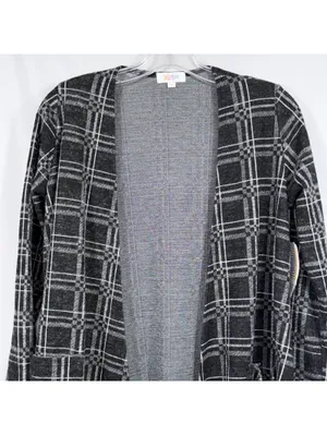 LuLaRoe Sarah Small Black Gray Plaid Long Cardigan NWT thumbnail 2