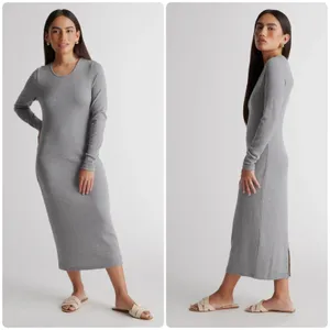 Quince Womens Soft Tencel Rib Knit Long Sleeve Midi‎ Lounge Dress Size XS Gray thumbnail 2