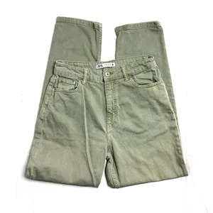 Zara Sage Green High Waisted Tapered Mom Jeans thumbnail 1