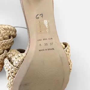 Axel tan nude straw woven square toe heeled slip on sandals sz 6 women thumbnail 6