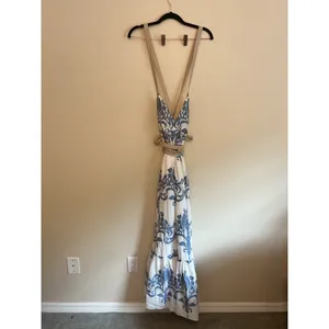 A Loves A Coastal Wrap Corset Dress Womens Size L Blue White Embroidered‎ Floral thumbnail 5