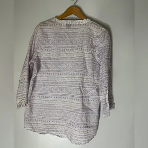 Salon Studio 3/4 Sleeve Button‎ Down White Purple Print Sequin Detail Top Medium thumbnail 2
