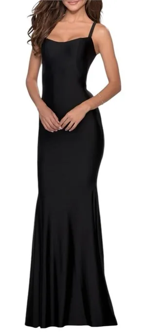 La Femme Lace‎ Up Back Jersey Mermaid Gown Black 8 thumbnail 1