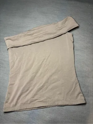Abercrombie & Fitch Asymmetrical One-Shoulder Ribbed Top Taupe one shoulder Sz S thumbnail 8