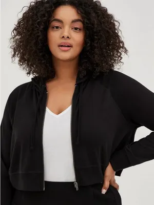 Torrid Lightweight French Terry Zip-Up Crop Hoodie Black 6X NWT‎ thumbnail 2