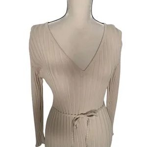 DISSH Beige Ribbed Knit Midi Dress Size L thumbnail 5