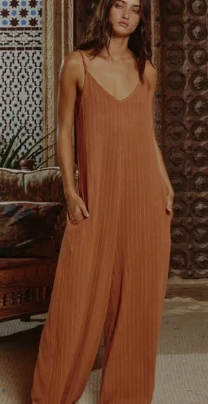 Bucket List Grey Ribbed Wide-Leg Cami Jumpsuit | No Size Tag (18 P2P) thumbnail 1