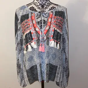 NWT!! Ramy Brook Colorful Embroidered Myra Boho Blouse Size XS Oversized $275 thumbnail 2