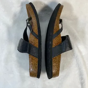 Betula Birkenstock Thong Sandals Black Leather‎ Pearls Size 38 W7-flaw thumbnail 8