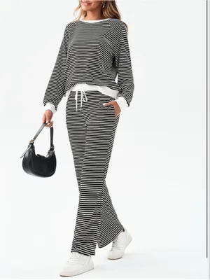 NEW Tankaneo 2 Pc Set Striped Long Sleeve Sweatshirt & Pants M thumbnail 7
