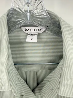 Athleta Women's‎ Light Green Pinstripe Button-Down Shirt Size Medium thumbnail 3
