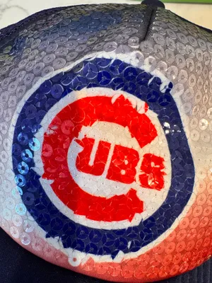 Nike Chicago Cubs Sequin Trucker Hat Blue Red White Bling thumbnail 2