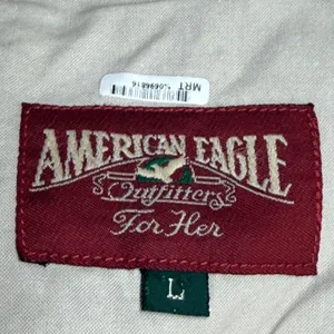 Vtg American Eagle Duster Womens Large Beige Heritage Leather Trim Academia 90s thumbnail 3