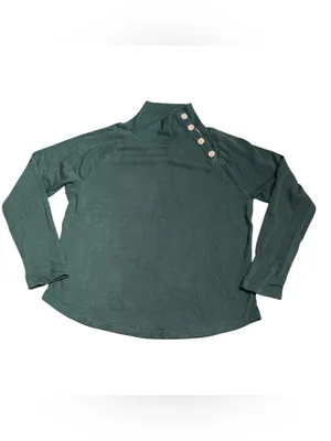 J Crew Factory Jewel-button mockneck pullover green Size M NWOT thumbnail 2