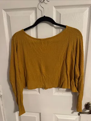 Ambiance Mustard Yellow Cropped Button-Up Top thumbnail 4