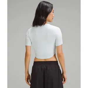 Lululemon Hold Tight Cropped Short Sleeve Ribbed TShirt ~4 Light Blue Curved Hem thumbnail 2