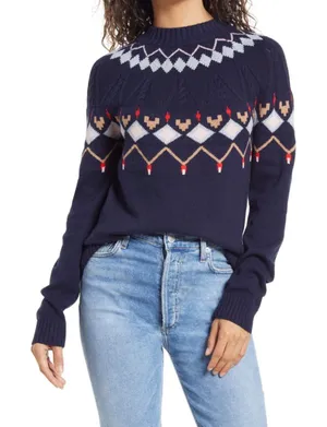 1901 navy point fairisle crew neck sweater size S NWT $69‎ thumbnail 1