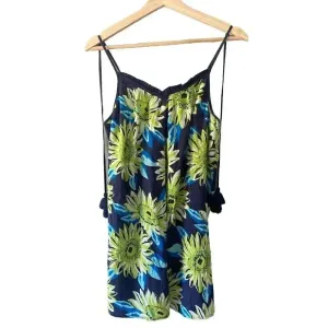 Aerie Gauzy Cotton Floral Tassel Swim Cover‎ Dress Size S Blue Green Boho Beach thumbnail 2
